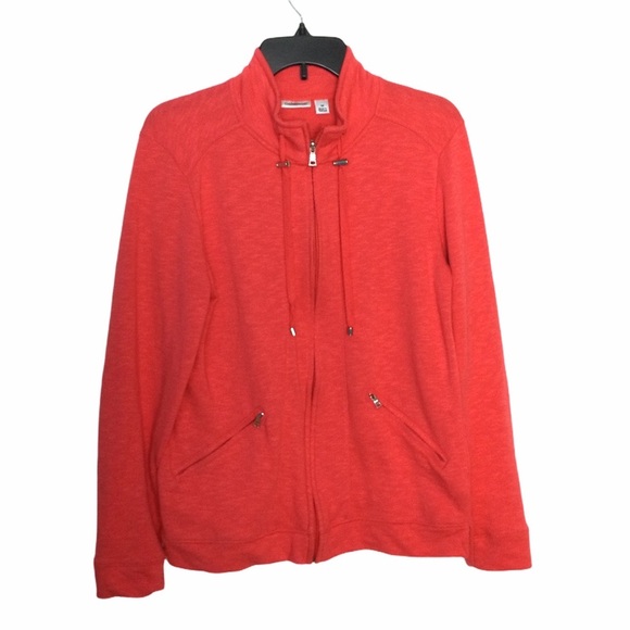 Women’s Croft & Barrow M Medium 8 - 10 Coral Full Zip Sweat Jacket Pockets EUC - Picture 2 of 8